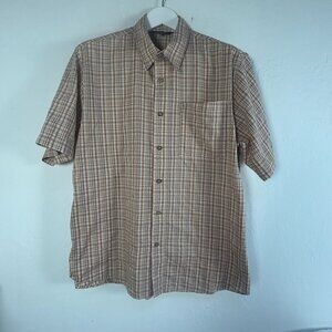 Royal Robbins Mens Plaid Short Sleeve Button-Up Shirt Large Organic Cotton Blend